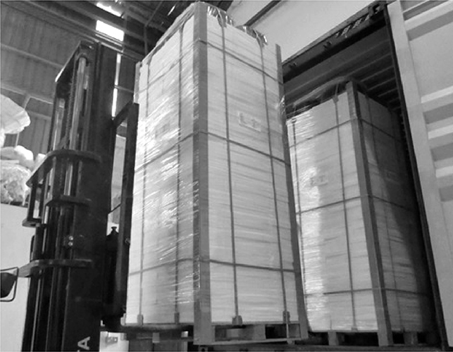 Palletized stainless steel sinks ready for shipment